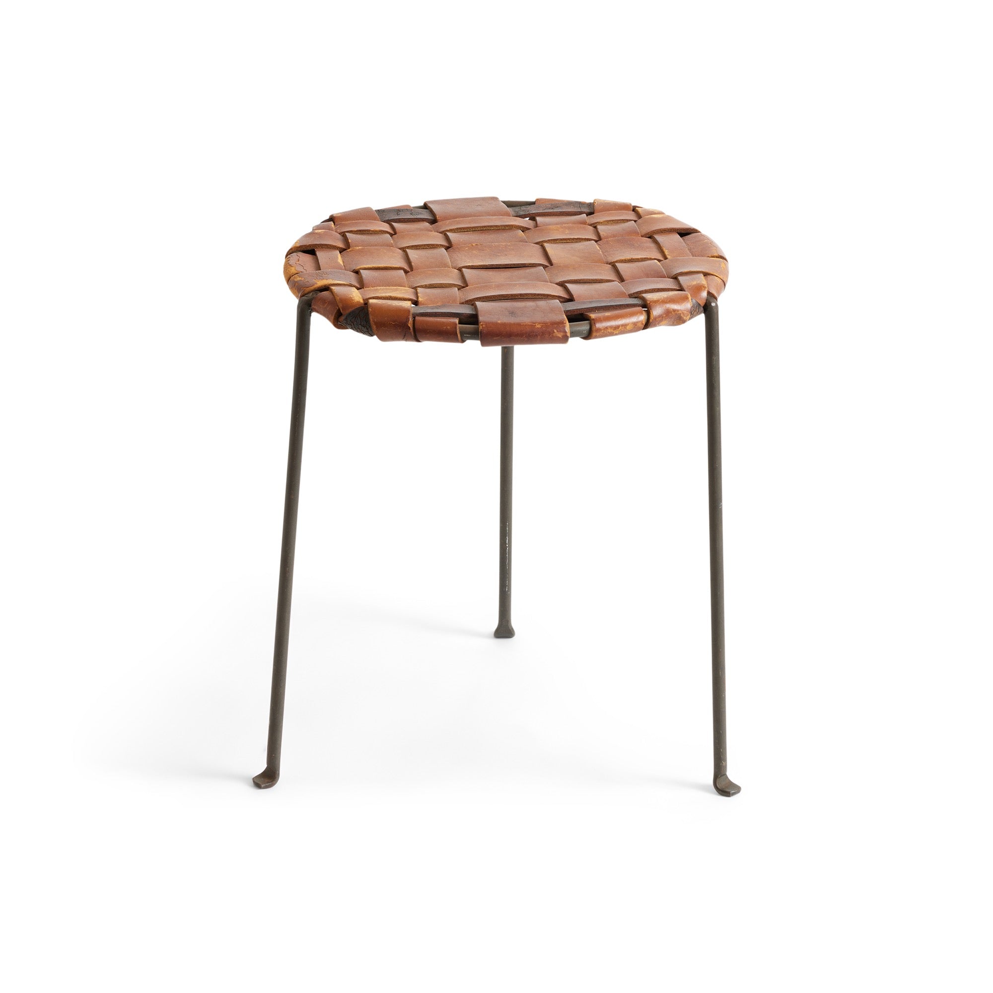 Woven Leather Stool by Swift and Monell