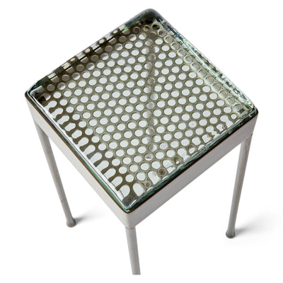 Glass Block Cocktail Table in Stainless with Perforated Top by WYETH