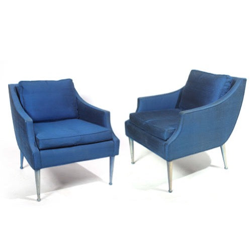 A Pair of Upholstered Lounge Chairs With Silvered Legs for Karpen