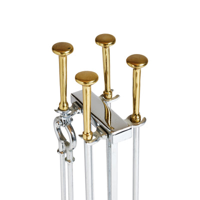 Chrome Steel and Bronze Fireplace Tool Set