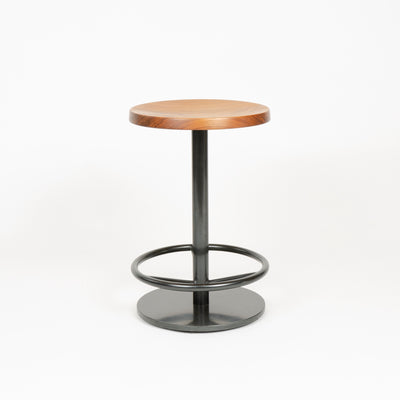 Swivel Counter Stool with Turned Seat in Walnut and Blackened Steel by WYETH, Made to Order