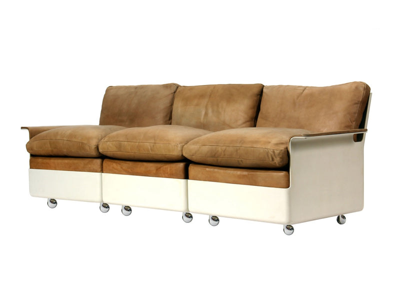 Sectional Fiberglass and Leather Three Seat Sofa In the Style of Dieter Rams