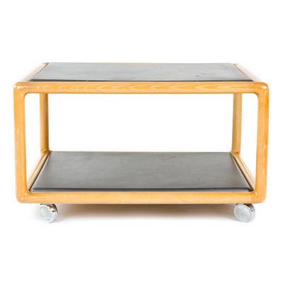 Two-Tier Table in Ash and Leather on Casters by Ward Bennett for Brickel Associates, 1968
