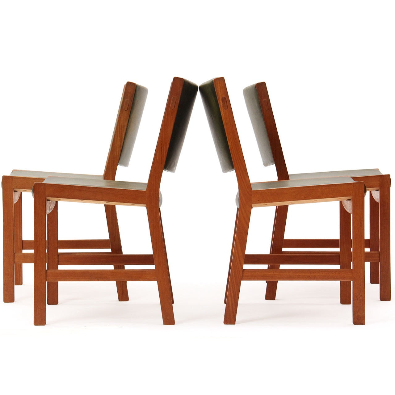 Rare Set of Four Solid Teak Side/Dining Chairs With Original Leather Upholstery. by Hans J. Wegner for A.P. Stolen