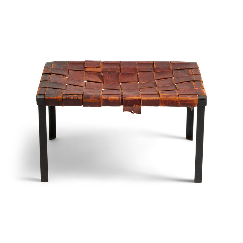 Woven Leather Stool by Swift and Monell