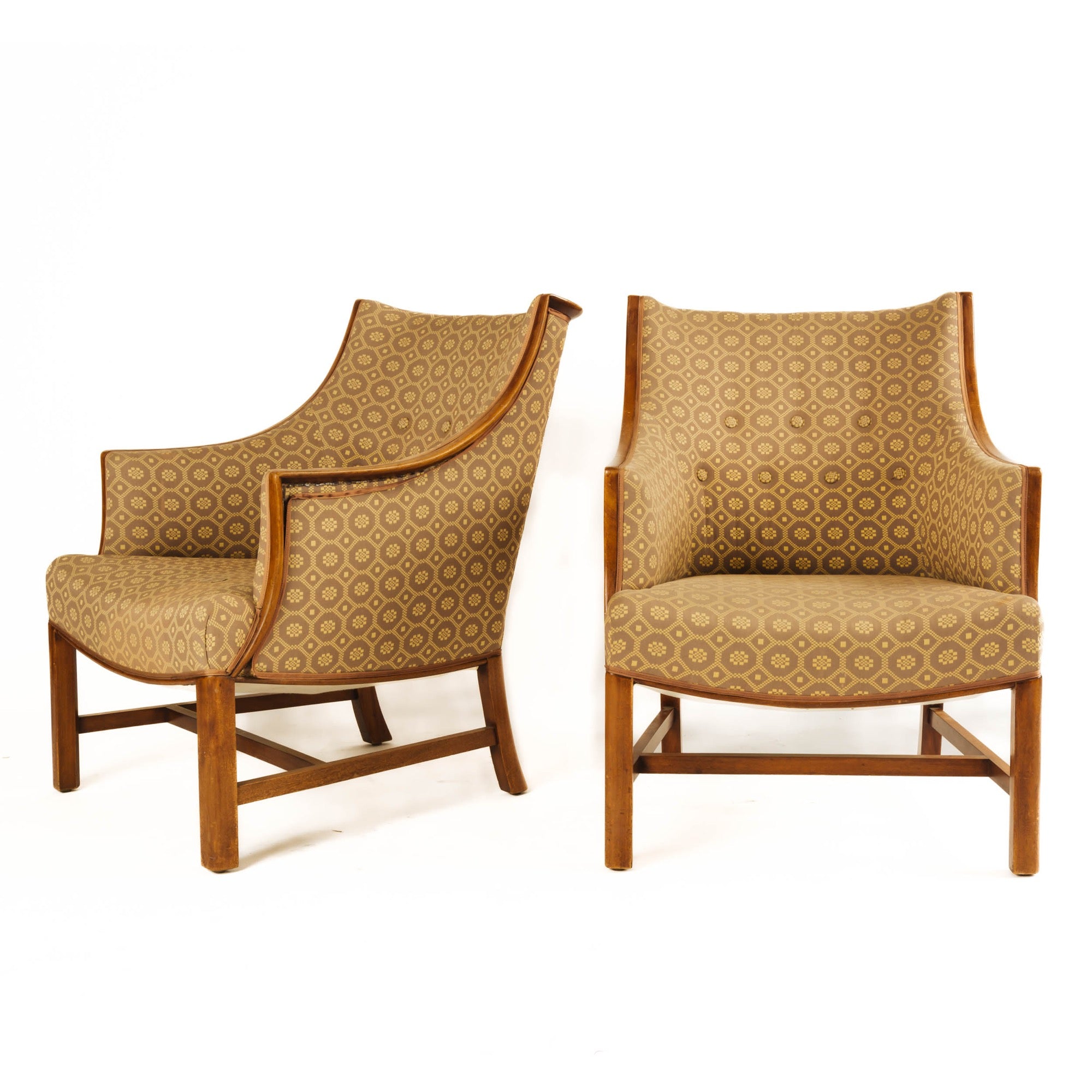 Pair of Mahogany Framed Upholstered Lounge Chairs by Frits Henningsen