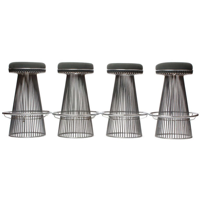 Platner Style Chromed Steel Stools In the Style of Warren Platner, 1960s