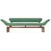 An elegant vintage sofa with floating backrest and upturned gondola styled arms on a solid mahogany base from USA, 1960s