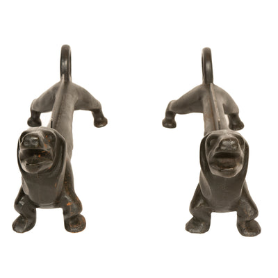 A Pair of Cast and Wrought Iron Dachshund Andirons or Boot Scrapers