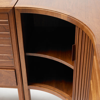 A Corner Walnut Sideboard With Tambour Doors by Edward Wormley for Dunbar, 1950's