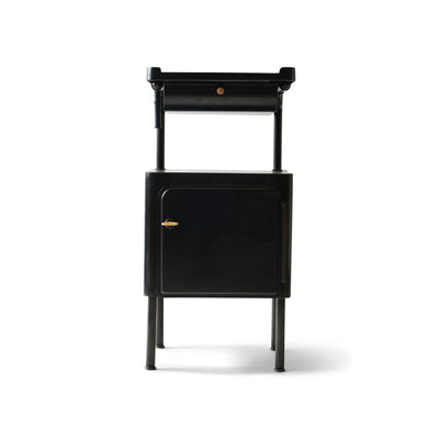 Blackened Steel Utility Table with drawer and storage cabinet