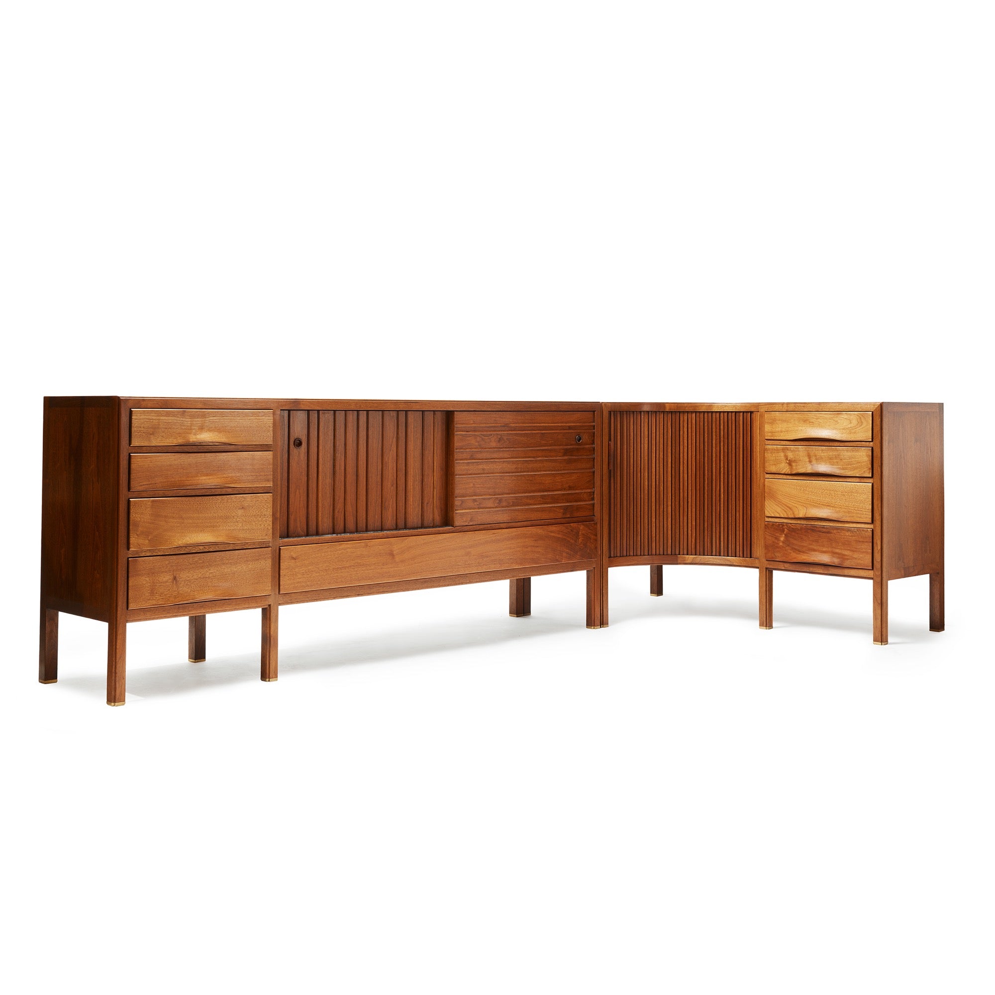 A Corner Walnut Sideboard With Tambour Doors by Edward Wormley for Dunbar, 1950's