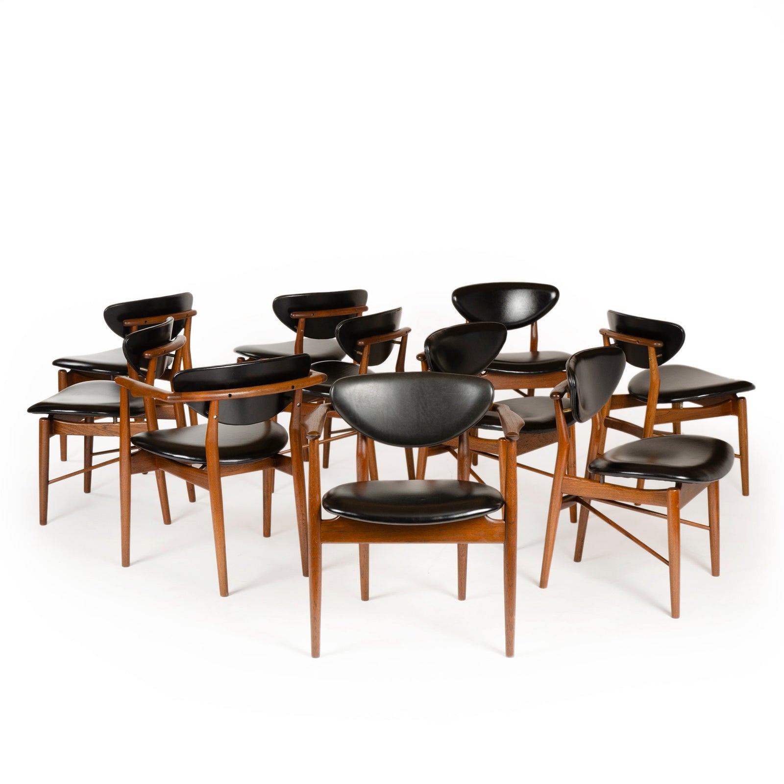 A Set of Six Teak and Black Leather '53' Dining Chairs by Finn Juhl for Niels Vodder Cabinetmaker, 1953