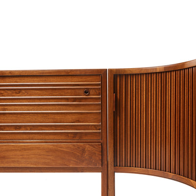 A Corner Walnut Sideboard With Tambour Doors by Edward Wormley for Dunbar, 1950's