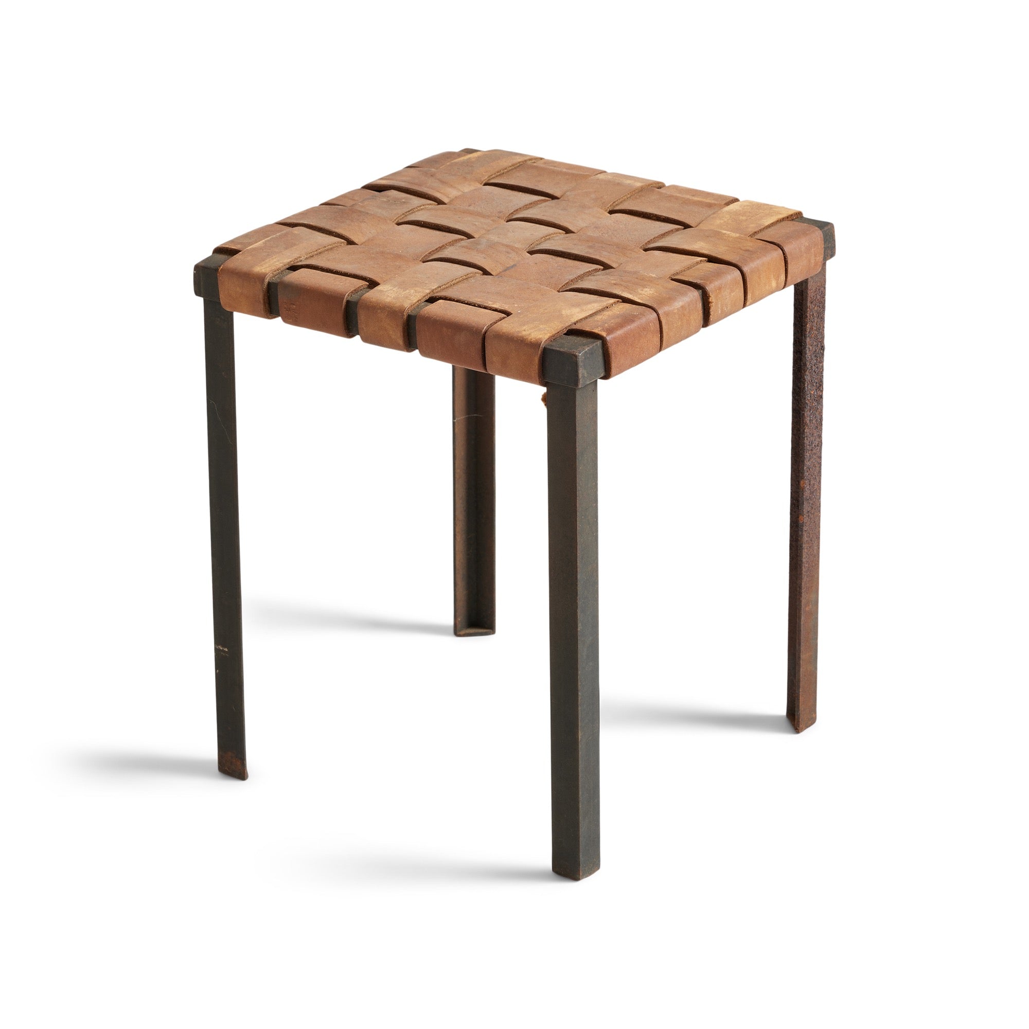 Woven Leather Stool by Swift and Monell