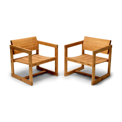 Pair of Solid Pine Lounge Chairs by Edvin Helseth for Trybo, 1966