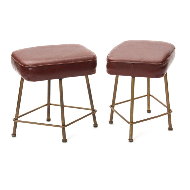 A Pair of Bronze Frame Stools with Leather Seats from France