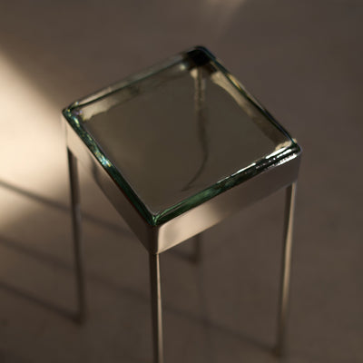 'Vista' Glass Block Table in Polished Stainless Steel with Round Legs by WYETH, Made to Order