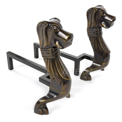 Bronze Hound Fireplace Andirons from USA