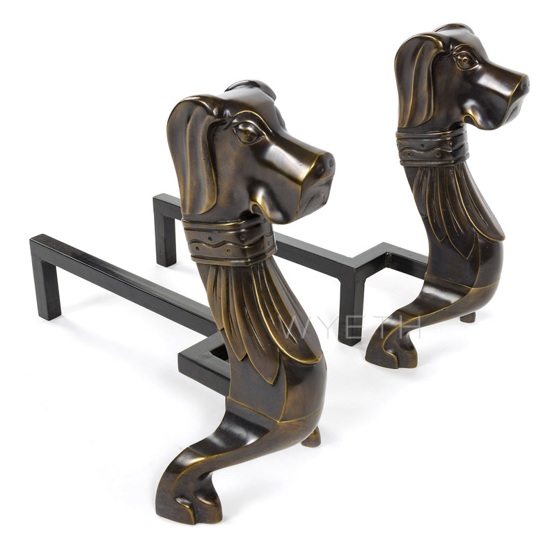 Bronze Hound Fireplace Andirons from USA