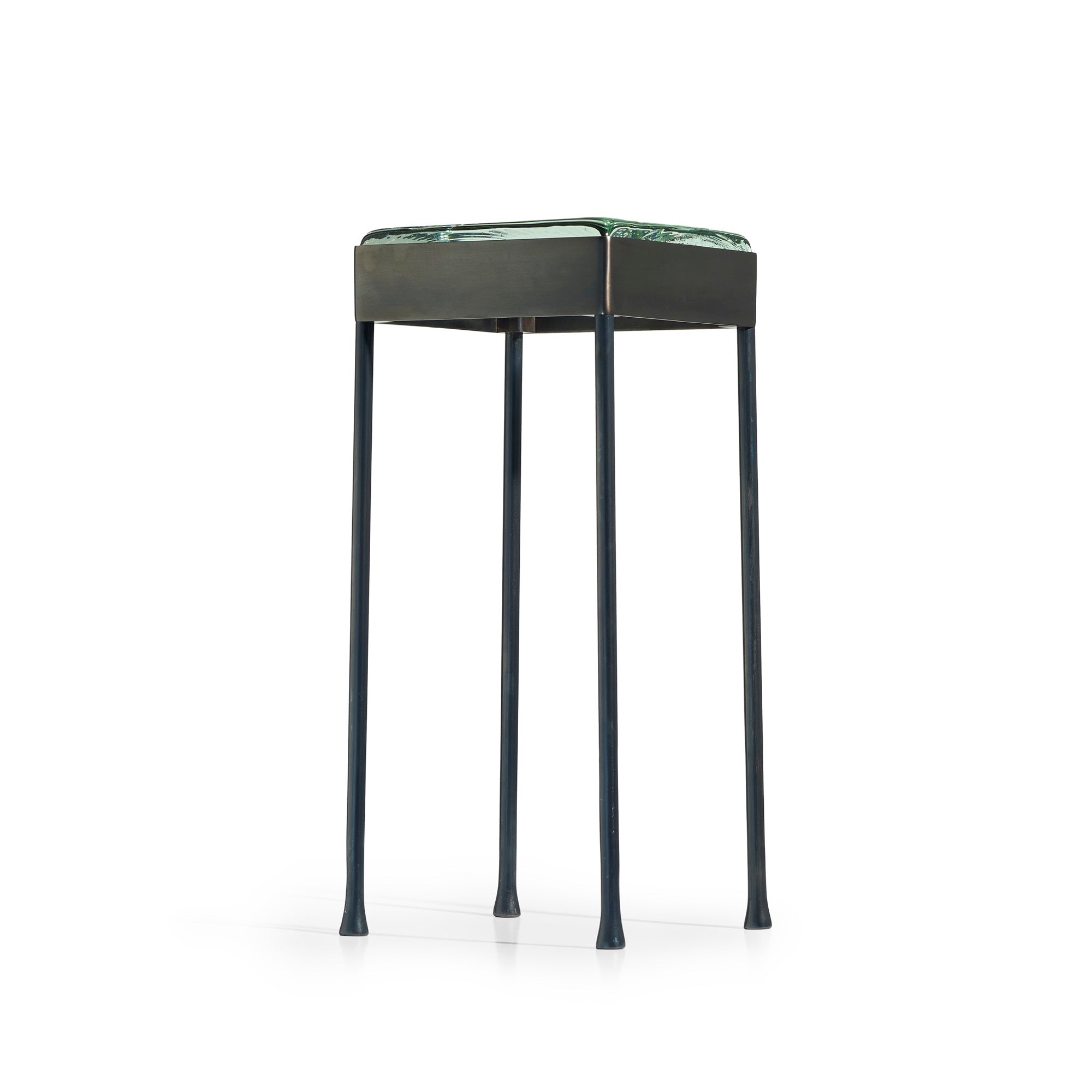 'Vista' Glass Block Table in Blackened Polished Stainless Steel with Round Legs by WYETH