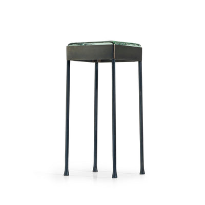 WYETH Vista Glass Block Table in Blackened Polished Stainless Steel with Round Legs by WYETH