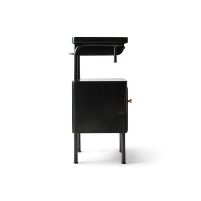 Blackened Steel Utility Table with drawer and storage cabinet