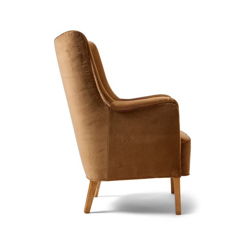 Tan Velvet Danish High Back Lounge Chair