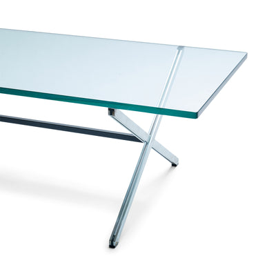 X Base Parallel Bar Glass Top Low Table by Florence Knoll for Knoll