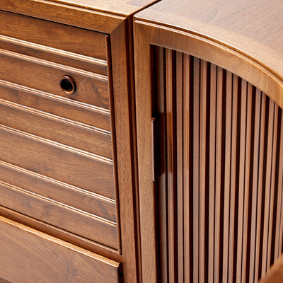 A Corner Walnut Sideboard With Tambour Doors by Edward Wormley for Dunbar, 1950's