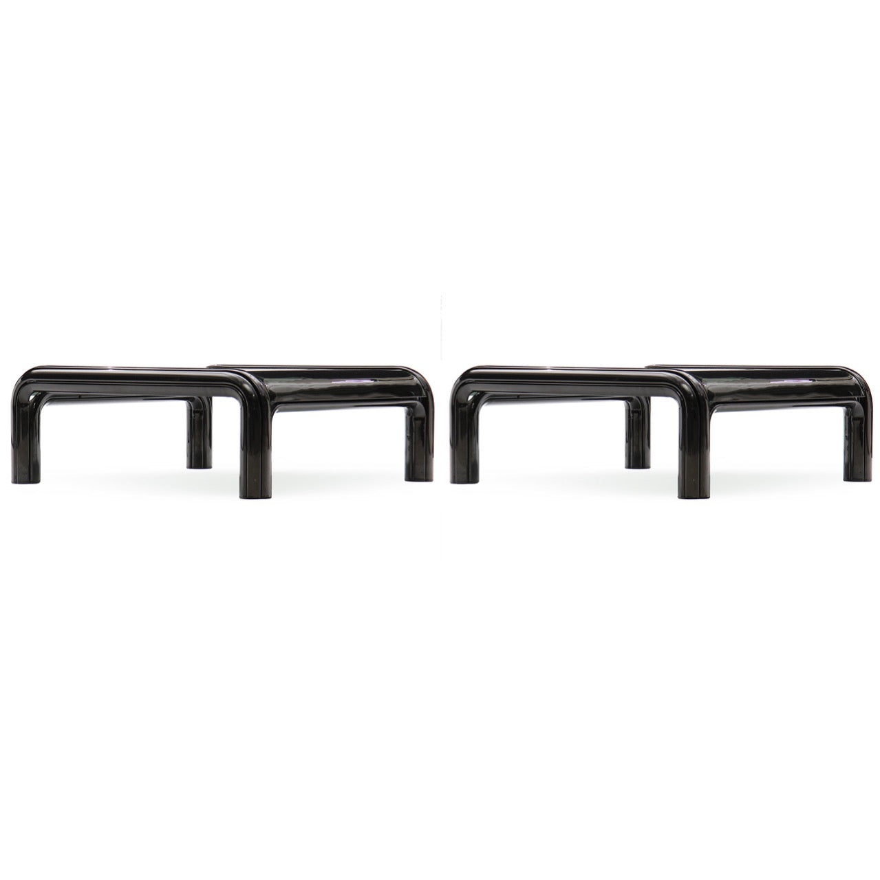 Pair of Glass and Steel Low Tables by Gae Aulenti, 1970s