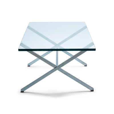 X Base Parallel Bar Glass Top Low Table by Florence Knoll for Knoll