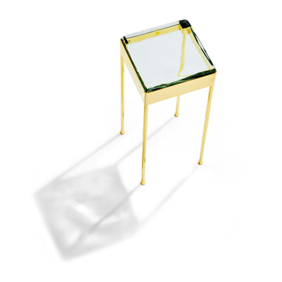 'Vista' Glass Block Table in Polished Bronze with Round Legs by WYETH, Made to Order