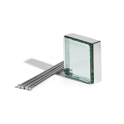 'Vista' Glass Block Table in Blackened Polished Stainless Steel with Round Legs by WYETH