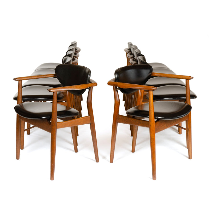 A Set of Six Teak and Black Leather '53' Dining Chairs by Finn Juhl for Niels Vodder Cabinetmaker, 1953