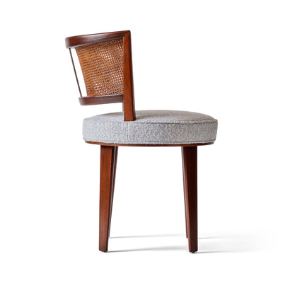 Blue Bouclé Swivel Chair with Cane Back by Edward Wormley for Dunbar