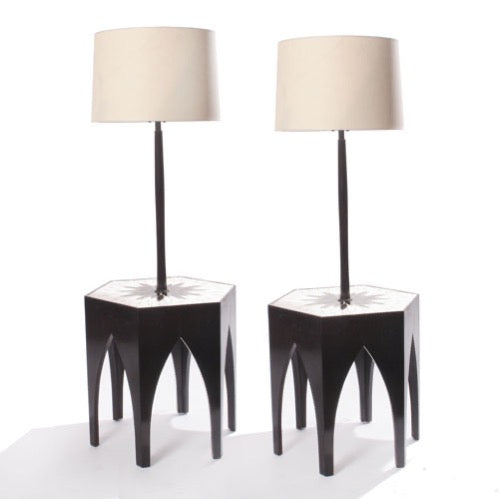 A Pair of Excellent Tile Top Hexagonal Tables by Harvey Probber