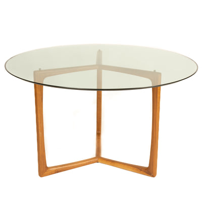 Round Glass Top Teak Center Table for Semigood Design