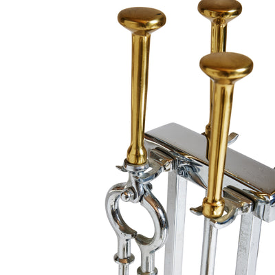 Chrome Steel and Bronze Fireplace Tool Set