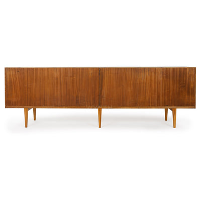 Long Walnut Sliding Door Cabinet by H. Rosengren Hansen for Brande Møbelindustri