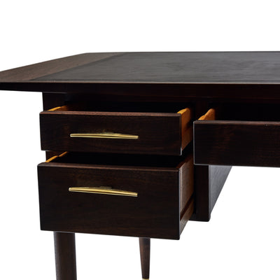 Walnut Desk with Drawers and Inset Leather Top by Edward Wormley for Dunbar, 1960s