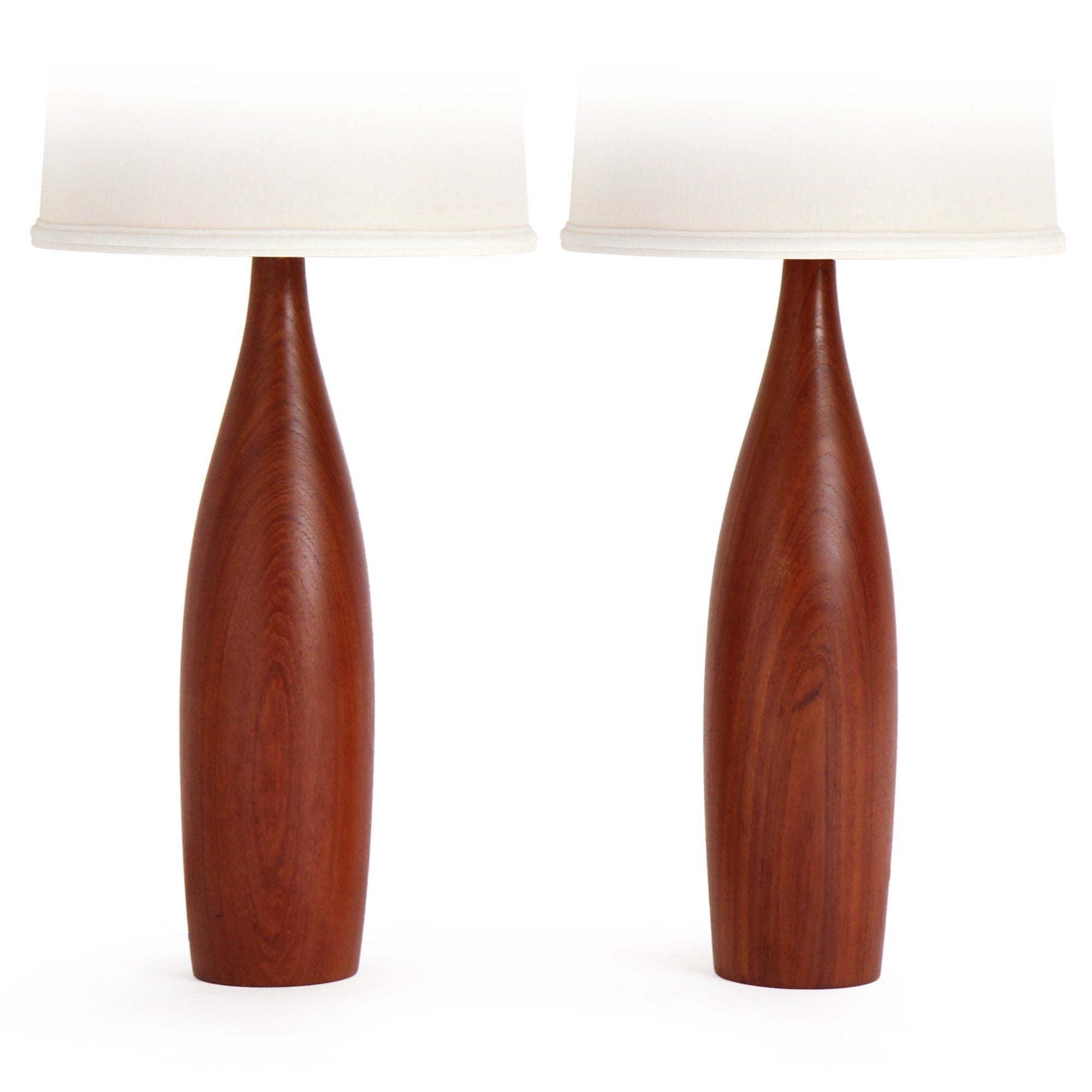 Pair of Turned Teak Table Lamps by ESA