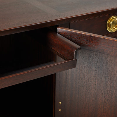 Modernist sideboard cabinet with unique bronze hardware. by Edward Wormley for Dunbar