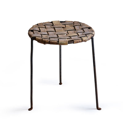 Woven Leather Stool by Swift and Monell