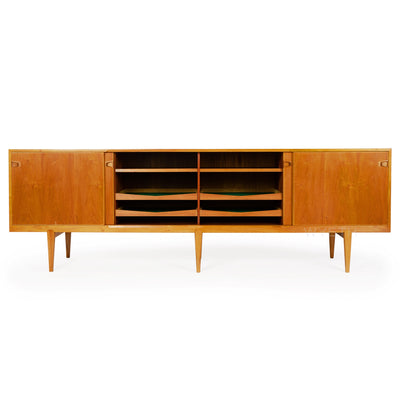Long Walnut Sliding Door Cabinet by H. Rosengren Hansen for Brande Møbelindustri