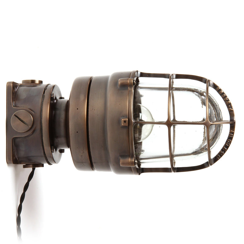 Industrial Bronze Caged Light Fixture by Russell & Stoll Co.