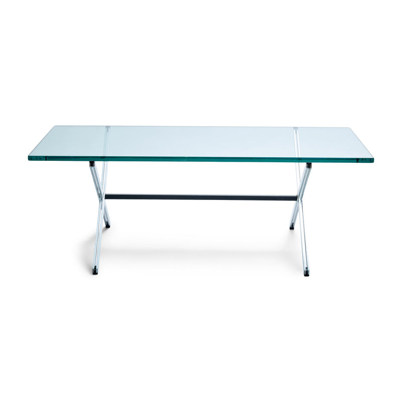 X Base Parallel Bar Glass Top Low Table by Florence Knoll for Knoll