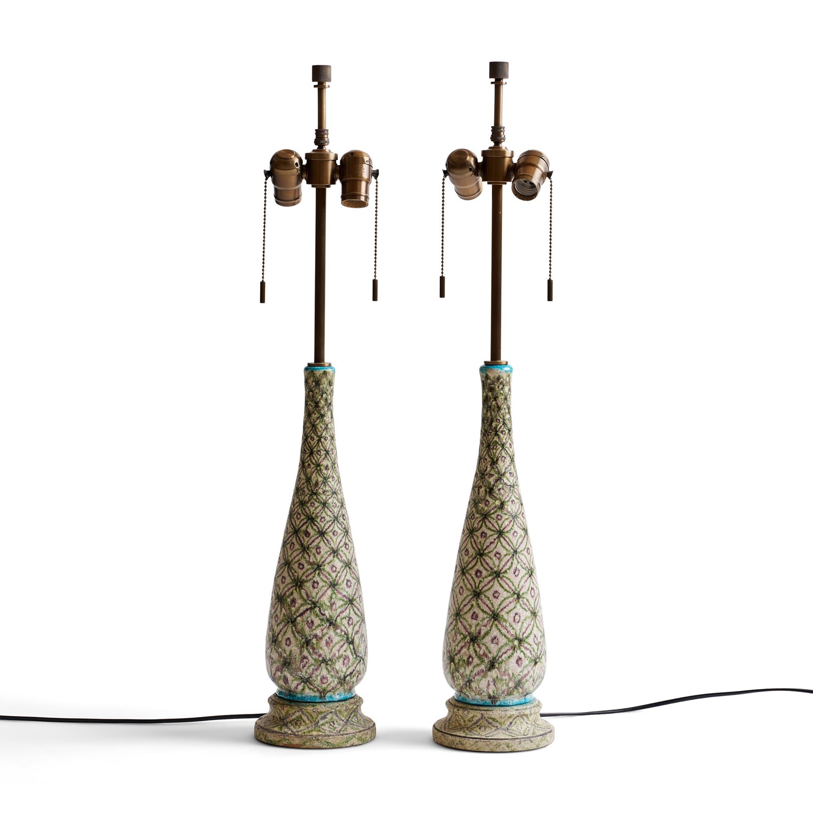 A Pair of Lattice Glazed Lamps by Guido Gambone