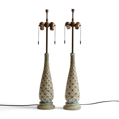 A Pair of Lattice Glazed Lamps by Guido Gambone