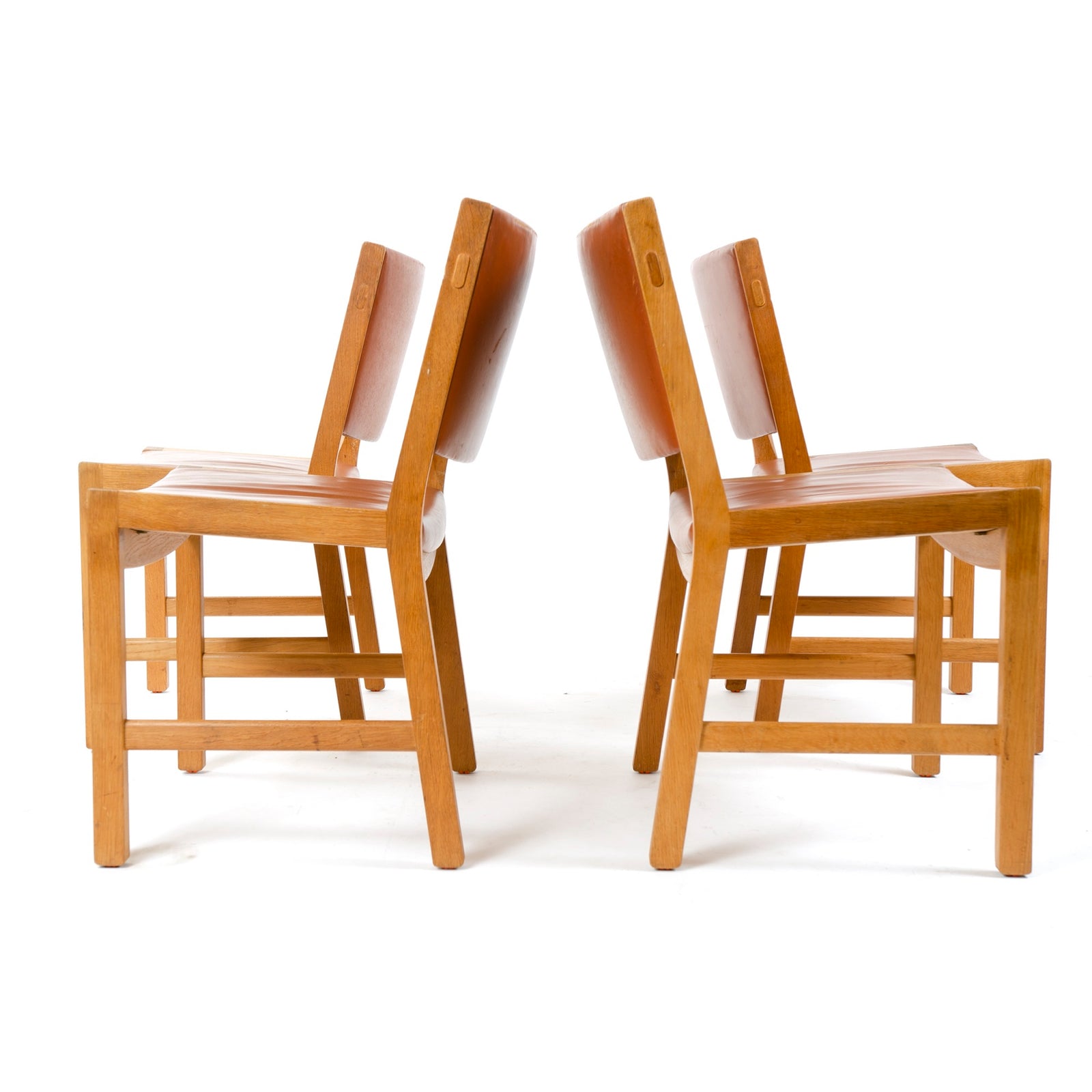 Set of Four Oak and Leather Chairs by Hans J. Wegner for A.P. Stolen